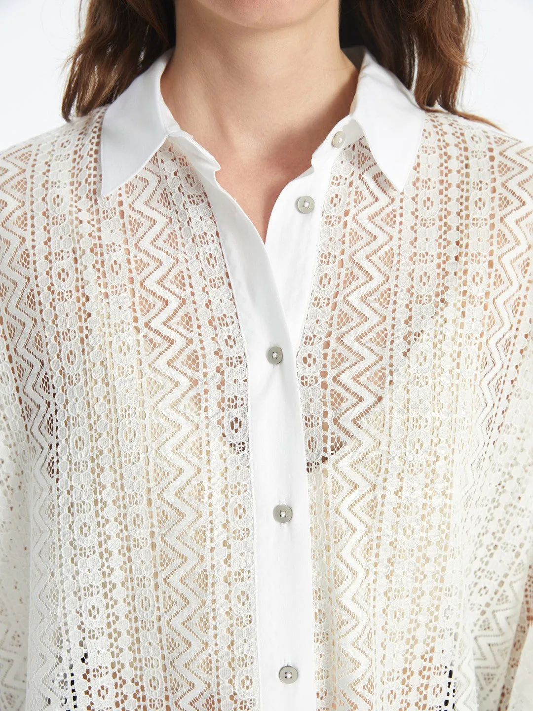 Self-Patterned Long Sleeve Oversize Women's Shirt