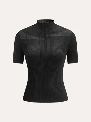 Semi-Sheer Ribbed Knit Top