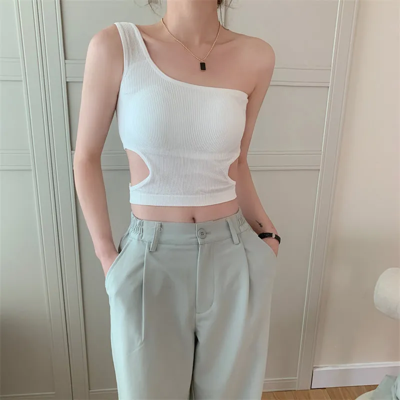 Sexy One Shoulder Slim Camisole Crop Tops