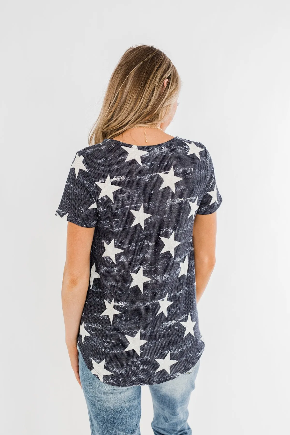 Share The Spirit Criss Cross Star Top- Navy