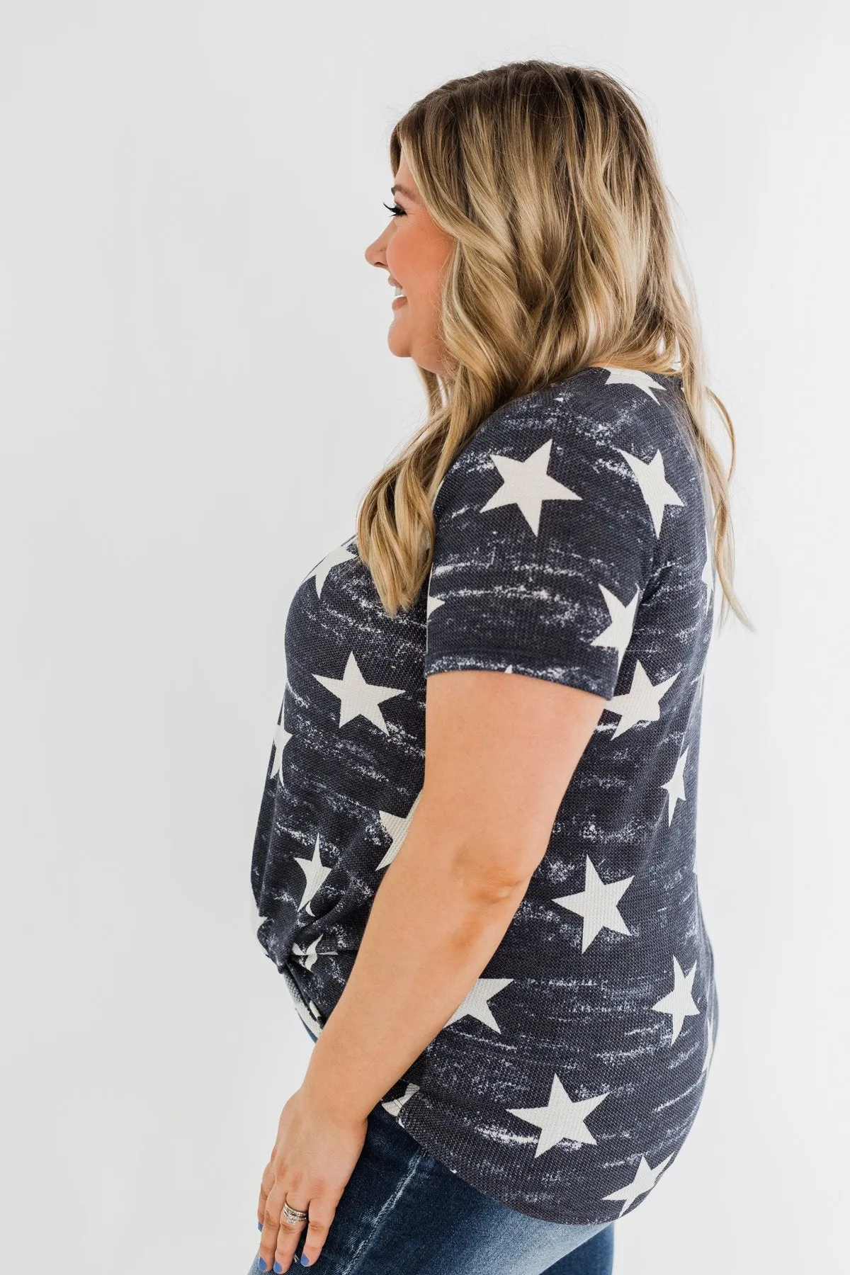 Share The Spirit Criss Cross Star Top- Navy