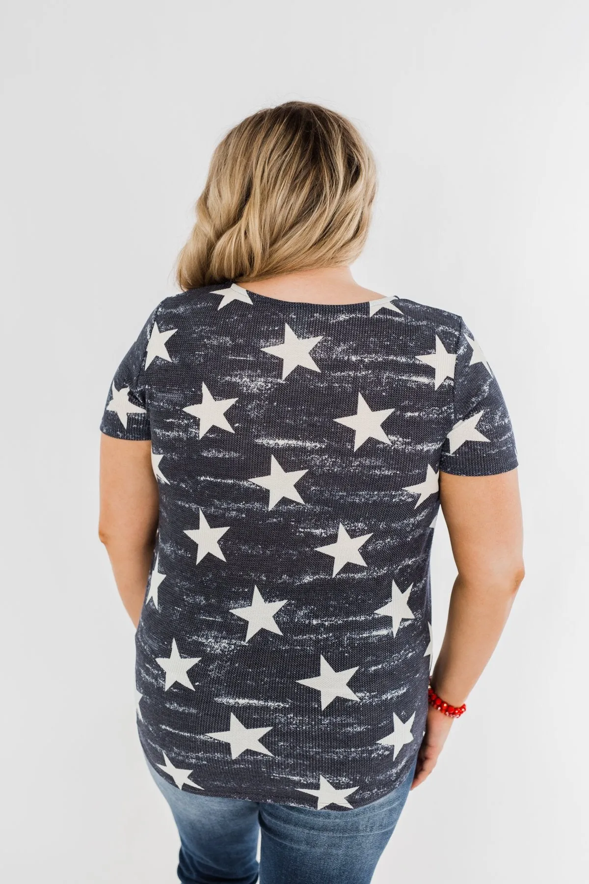 Share The Spirit Criss Cross Star Top- Navy