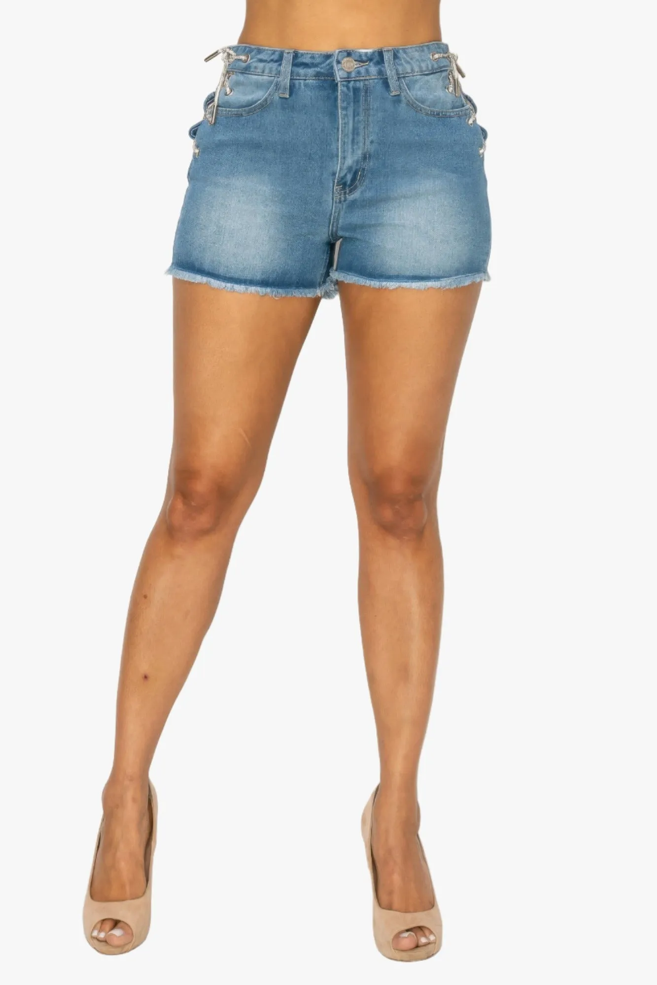 Side Lace-up Detailed Denim Shorts