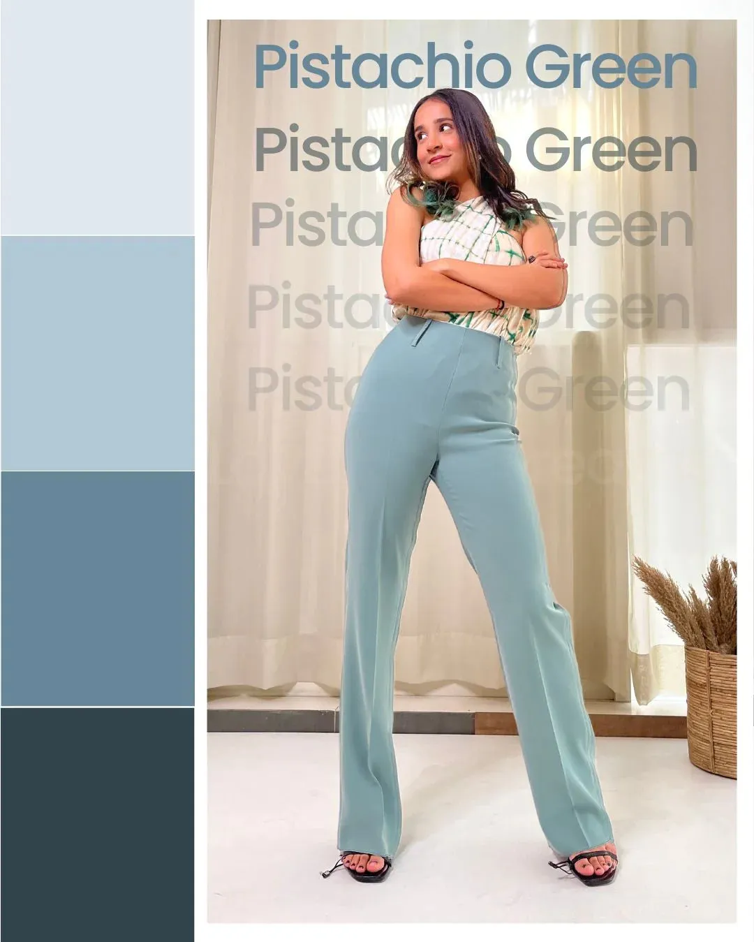 Side Zip Soft Flare Trousers- Pistacchio Green