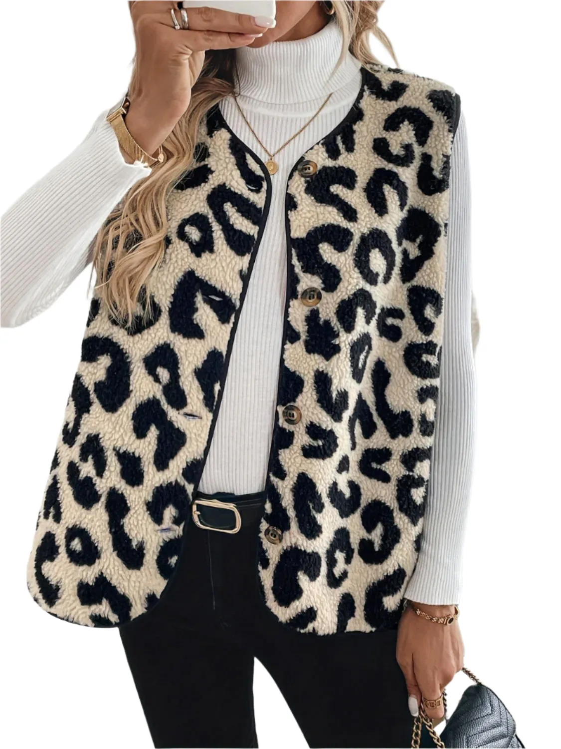 Sienna – Luxe Leopard Women’s Sherpa Vest