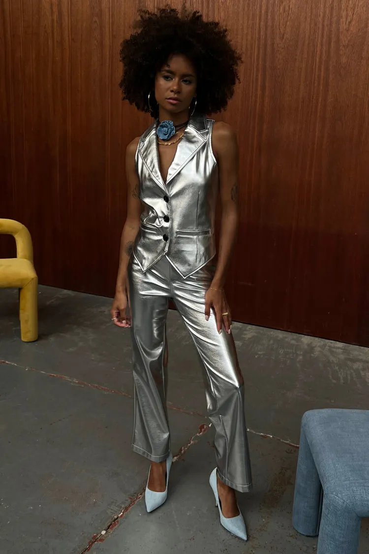Silver Vegan Leather Trouser