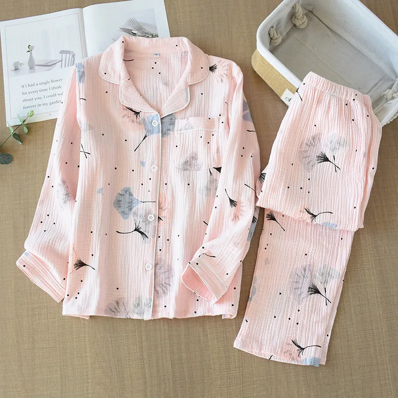 Skin-friendly Washed Pure Cotton Yarn Kimono Pajamas Women