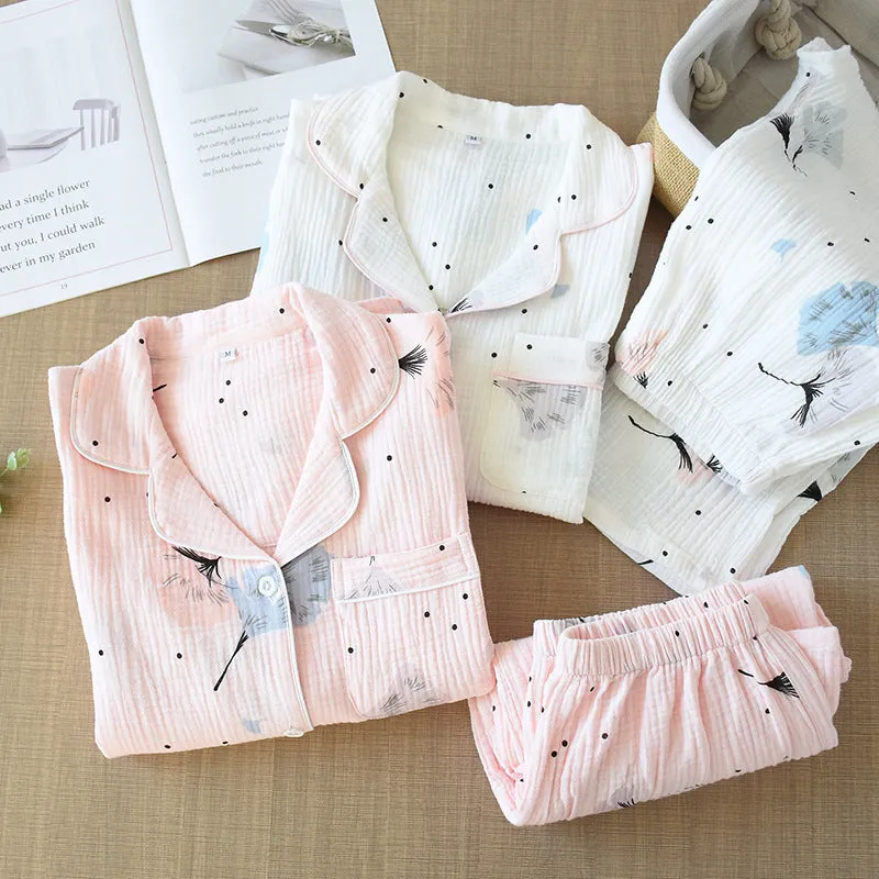 Skin-friendly Washed Pure Cotton Yarn Kimono Pajamas Women