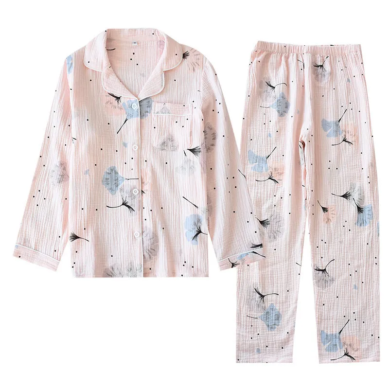 Skin-friendly Washed Pure Cotton Yarn Kimono Pajamas Women