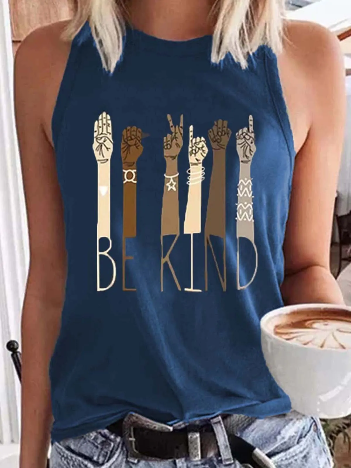 Sleeveless Casual Crew Neck Cotton-Blend Vests