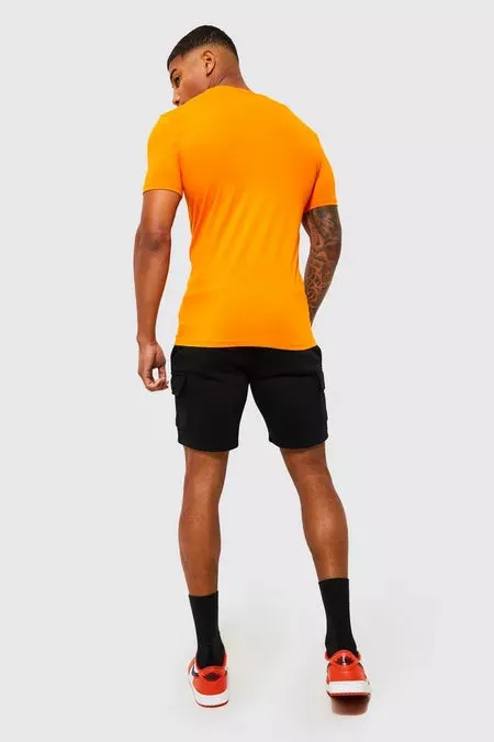 SLIM MID CARGO BLACK JERSEY SHORT