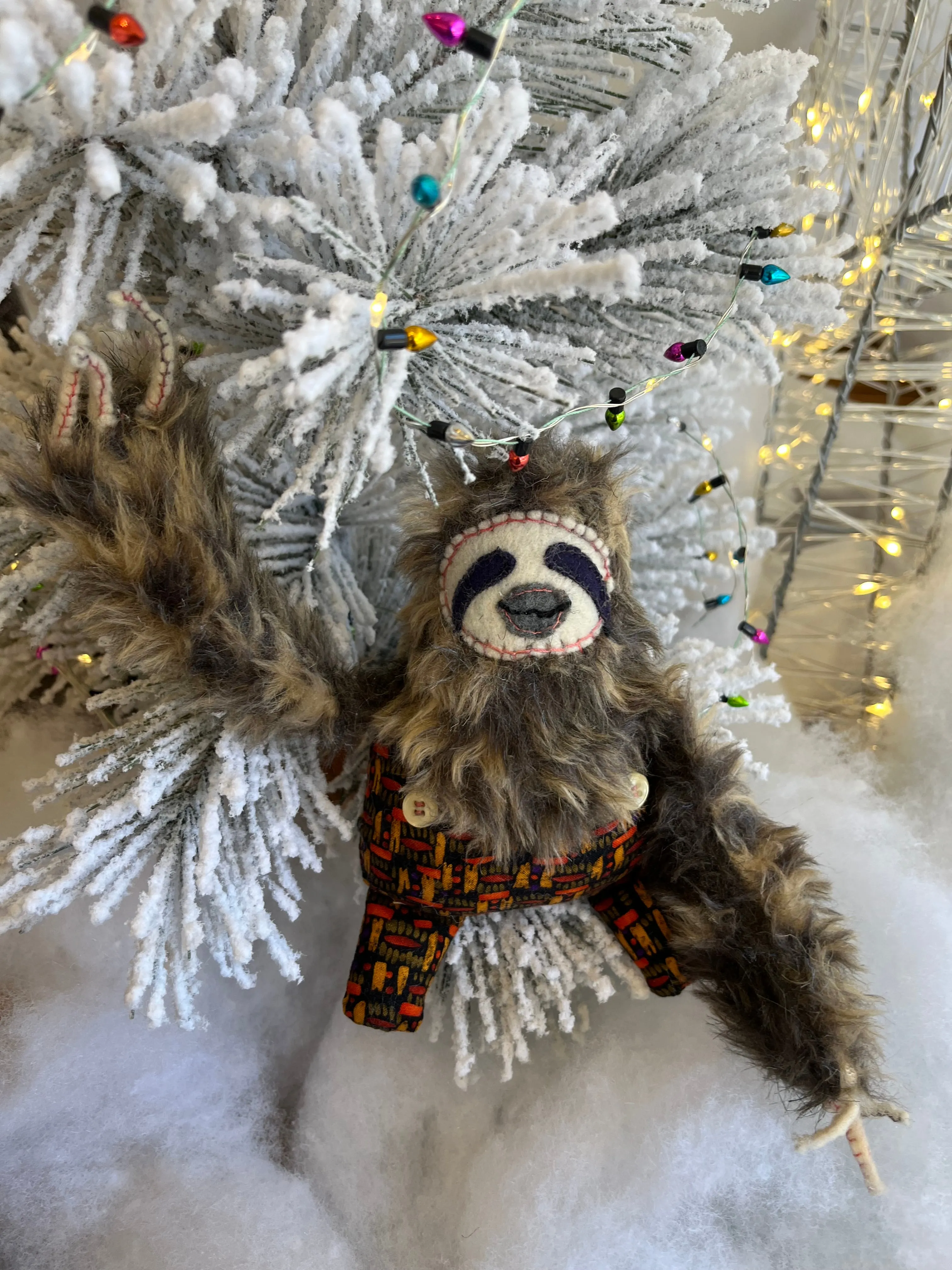 Sluggo Sloth (Print Trousers)  - OOAK Handmade Soft Sculpture - Original Art by Artist Sadie Rothenberg