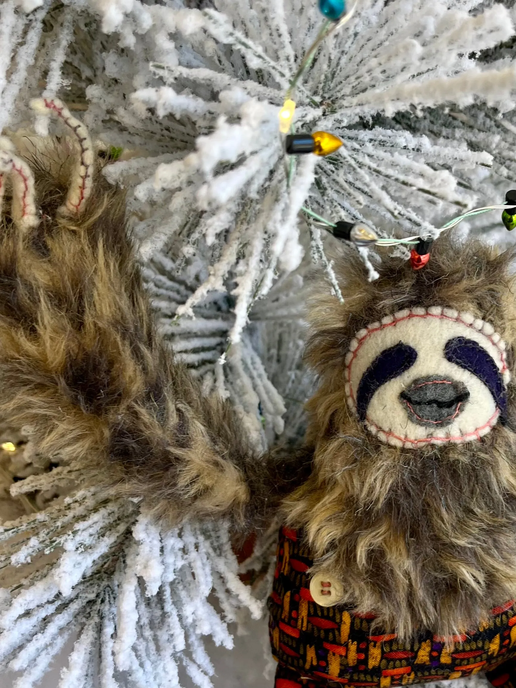 Sluggo Sloth (Print Trousers)  - OOAK Handmade Soft Sculpture - Original Art by Artist Sadie Rothenberg