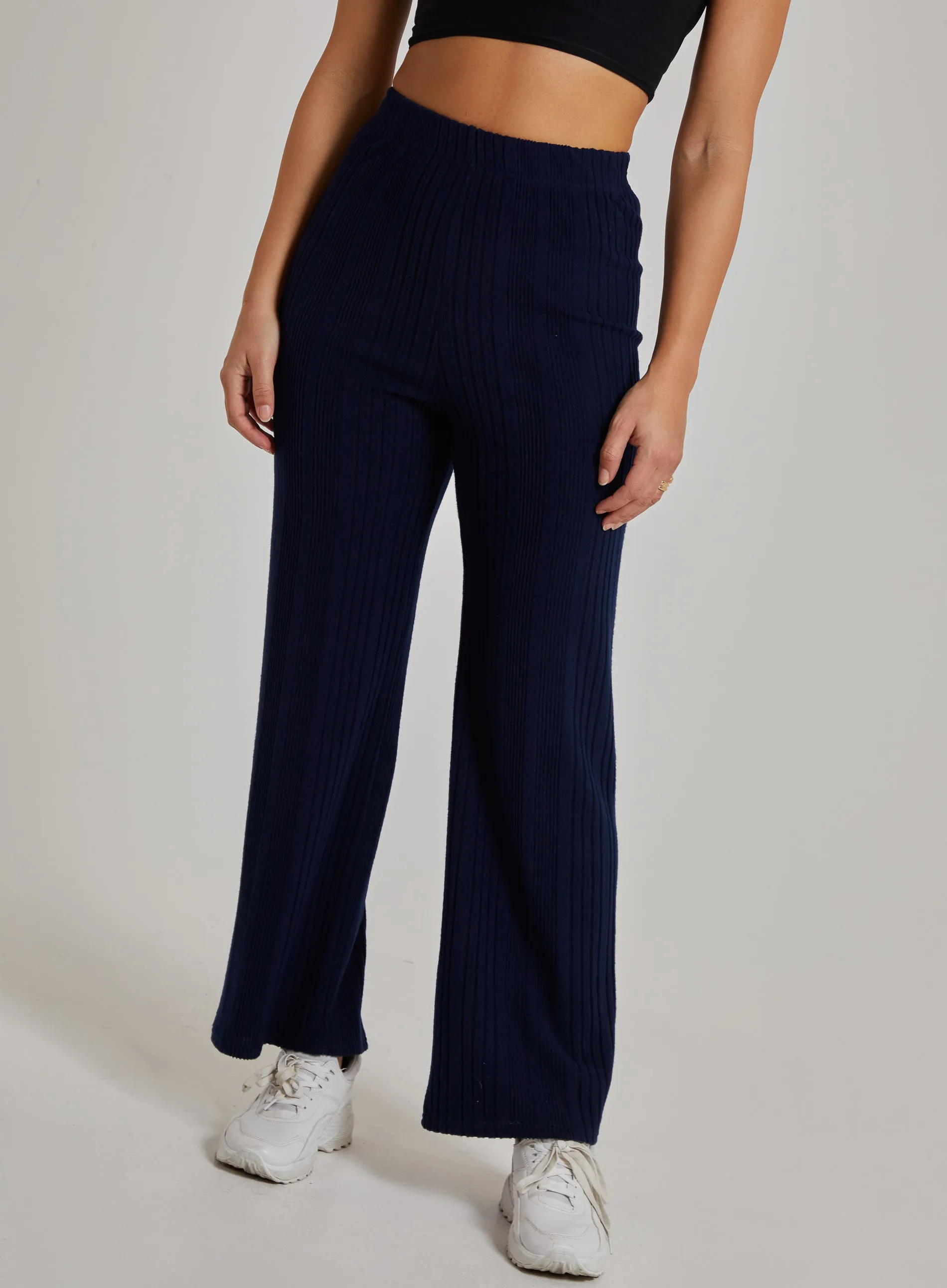 Soft Wide Brushed Ribbed Flared Trousers