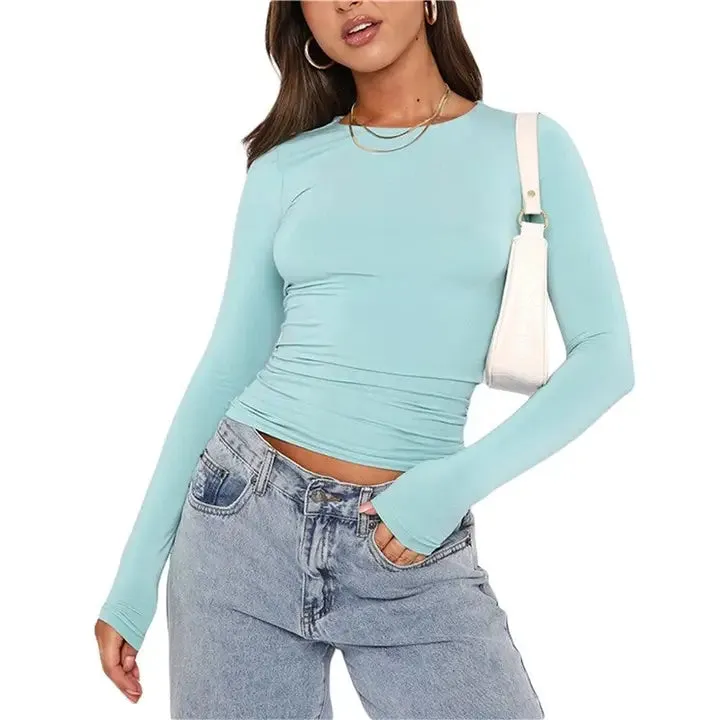Solid Color Casual Long Sleeved Slim Fit T-Shirt
