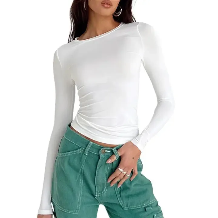 Solid Color Casual Long Sleeved Slim Fit T-Shirt