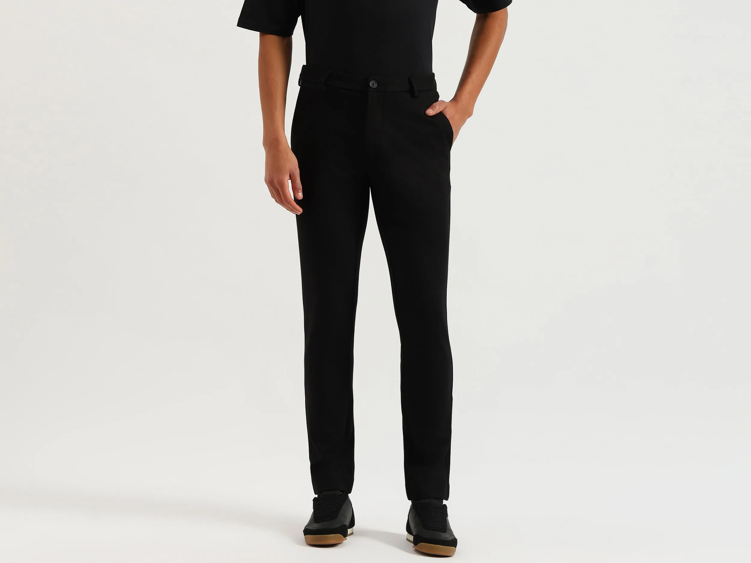 Solid Slim Fit Premium Knit Trousers