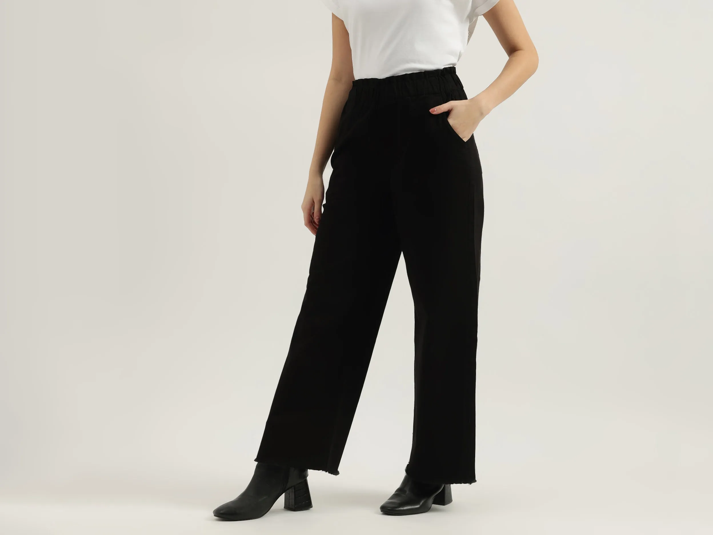 Solid Wide Leg Fit Trousers