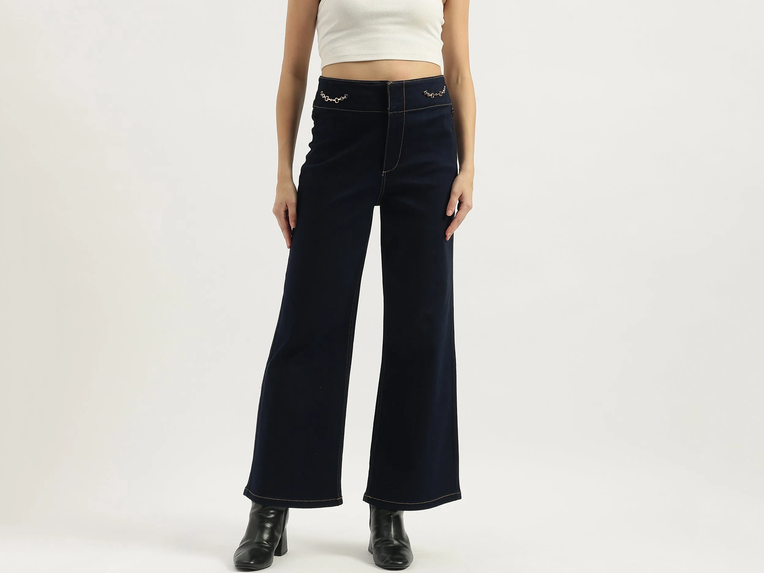 Solid Wide Leg Fit Trousers