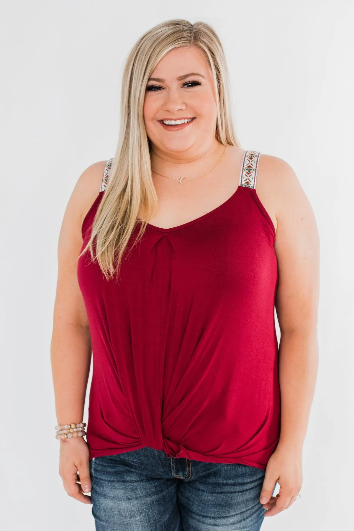 Somewhere Next To You Twist Tank Top- Burgundy