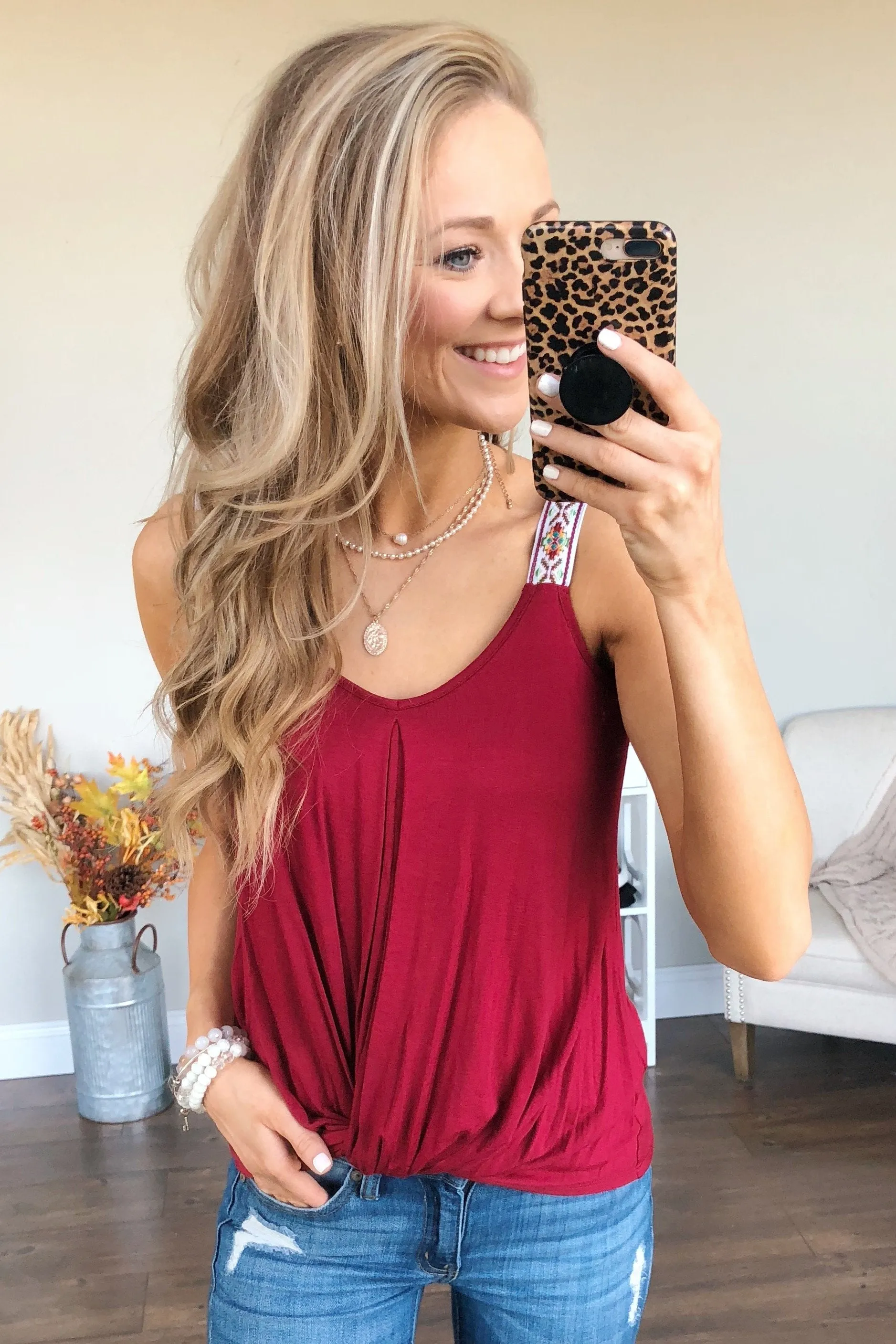 Somewhere Next To You Twist Tank Top- Burgundy