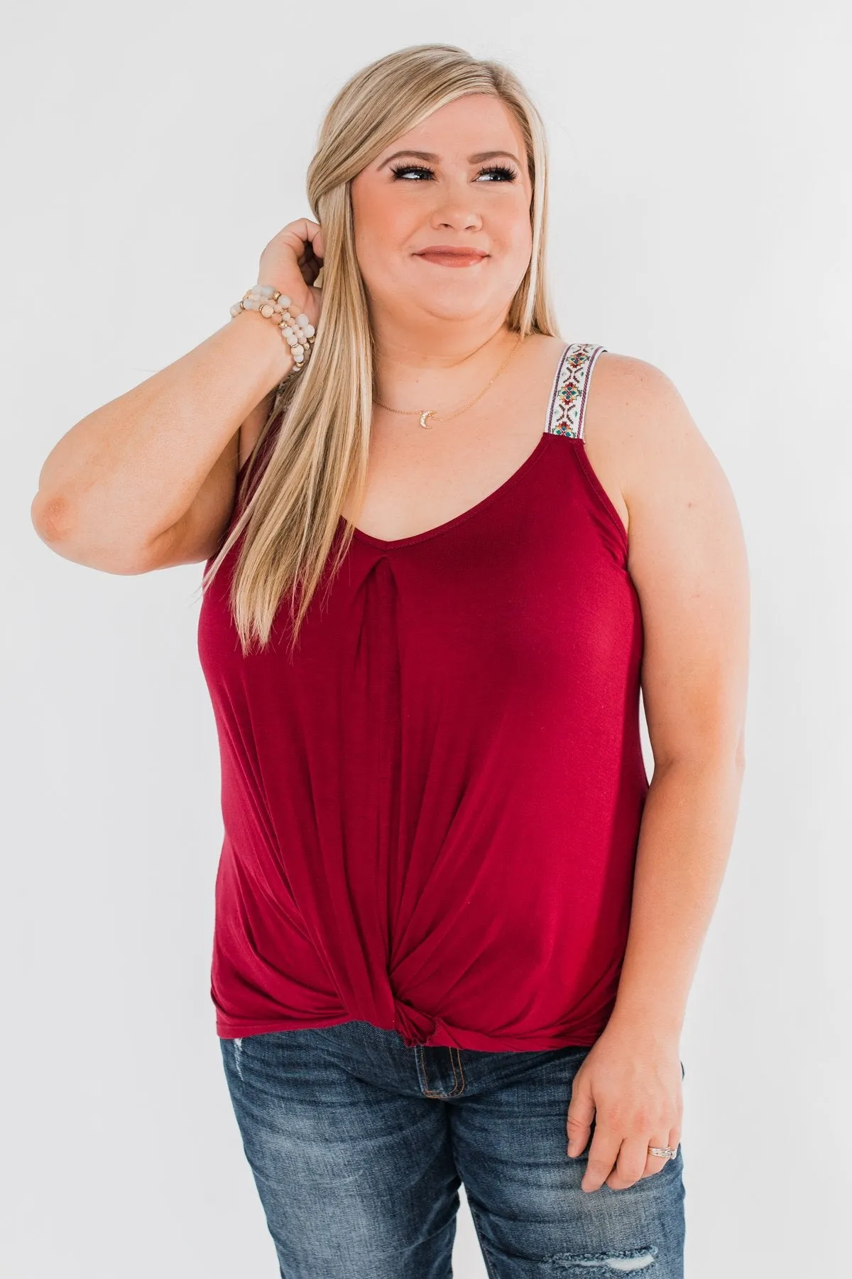 Somewhere Next To You Twist Tank Top- Burgundy