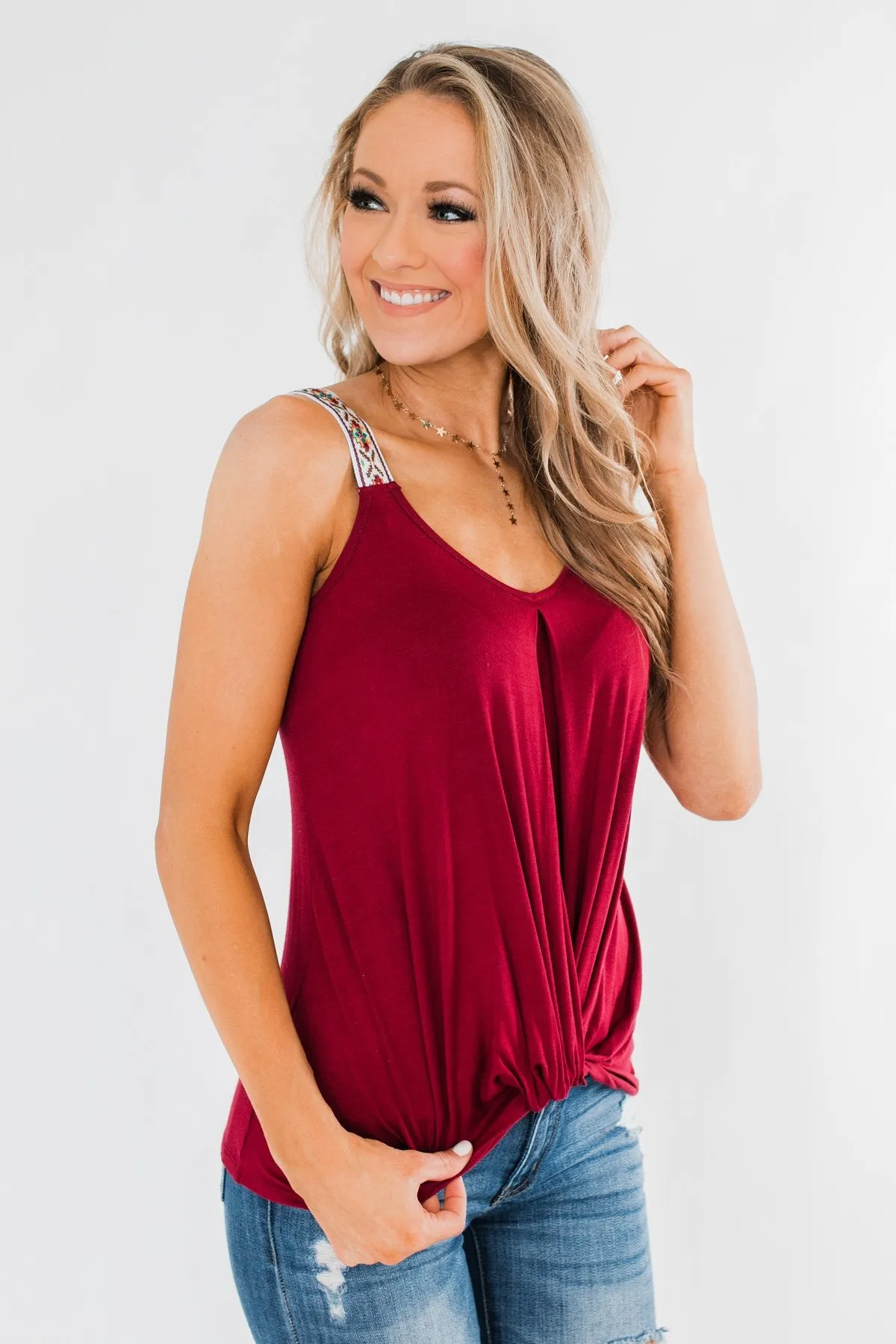 Somewhere Next To You Twist Tank Top- Burgundy