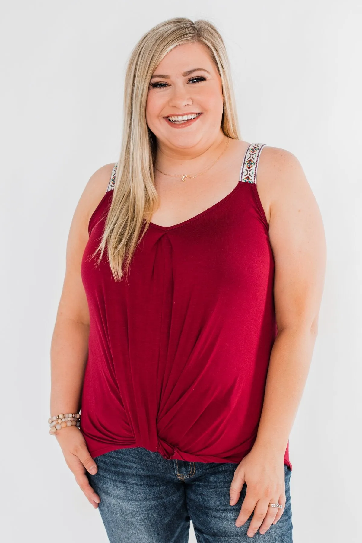 Somewhere Next To You Twist Tank Top- Burgundy