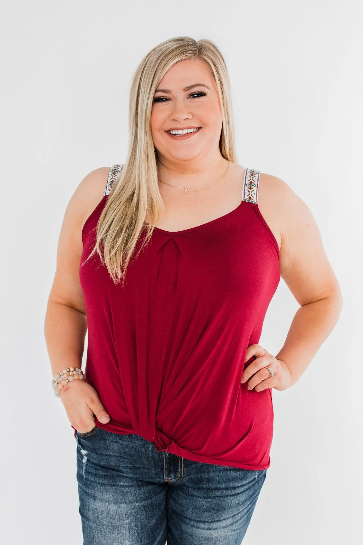 Somewhere Next To You Twist Tank Top- Burgundy