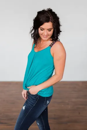 Somewhere Next To You Twist Tank Top- Dark Teal