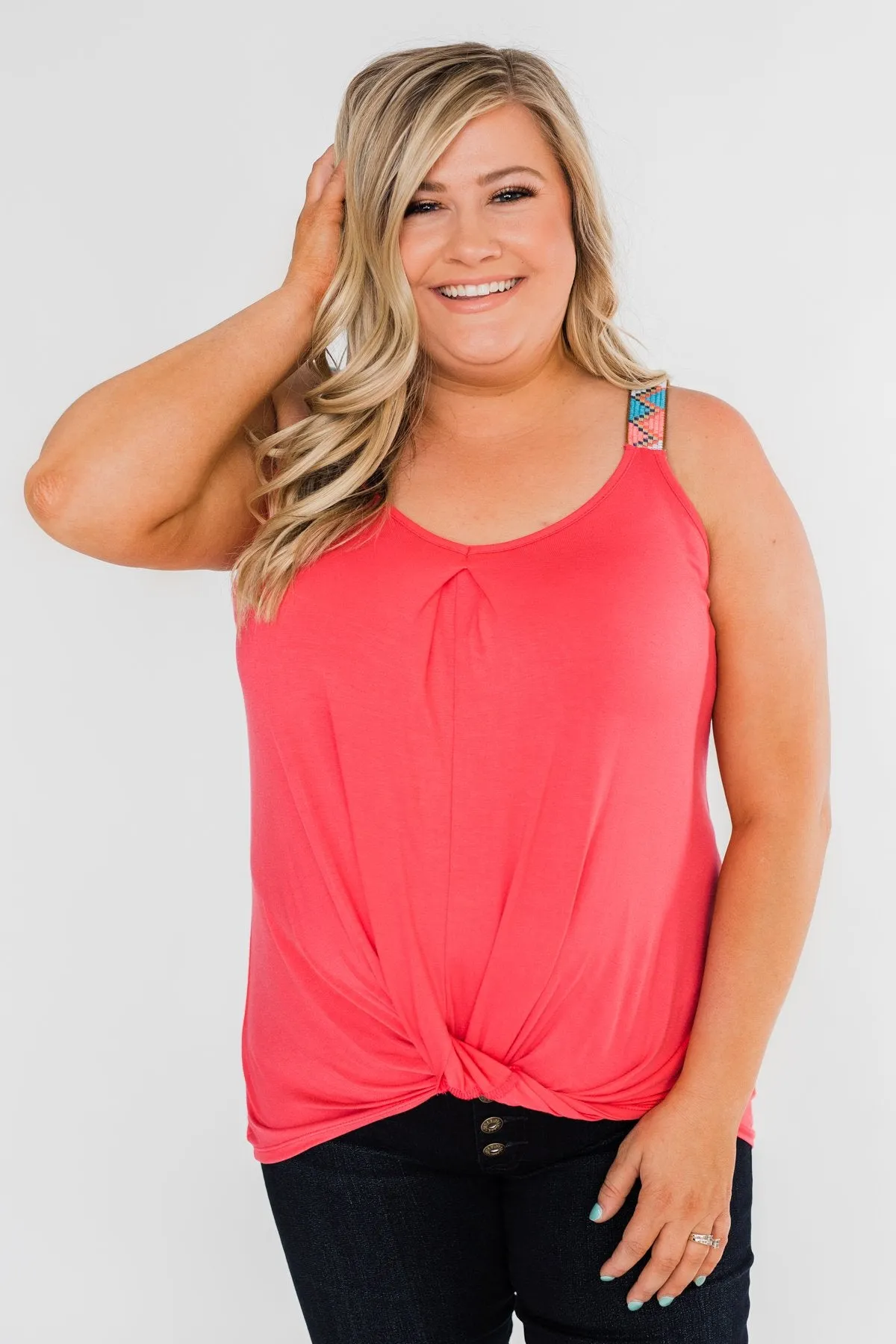 Somewhere Waiting for Me Twist Tank Top- Punch Pink