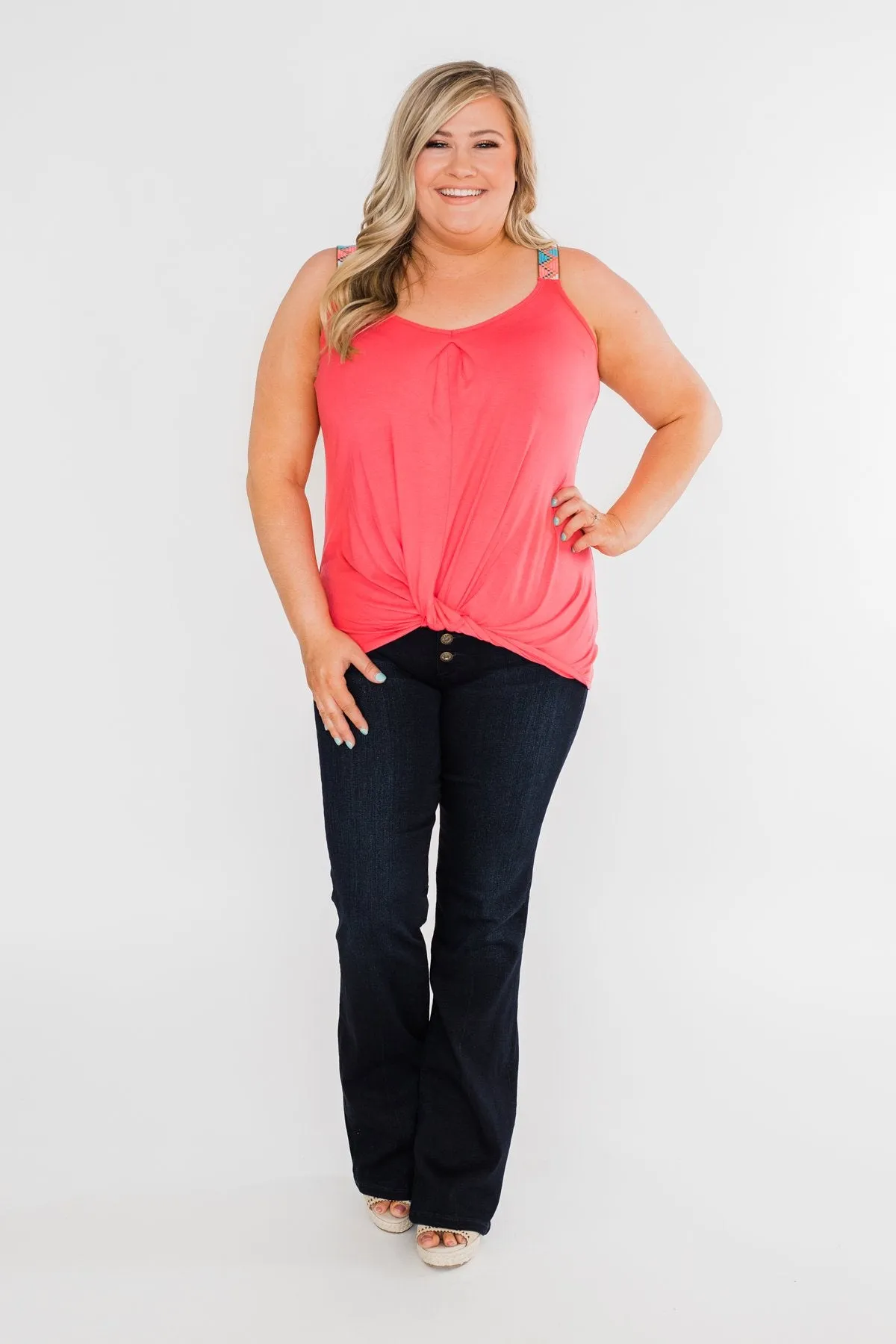 Somewhere Waiting for Me Twist Tank Top- Punch Pink