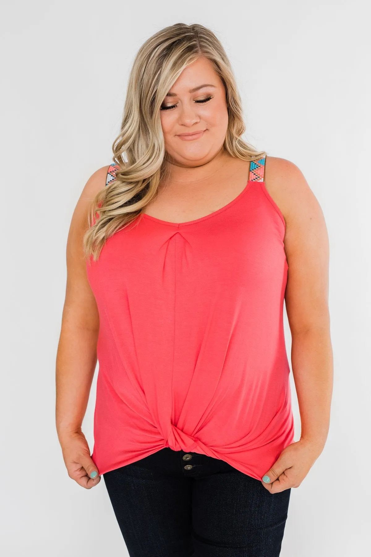 Somewhere Waiting for Me Twist Tank Top- Punch Pink