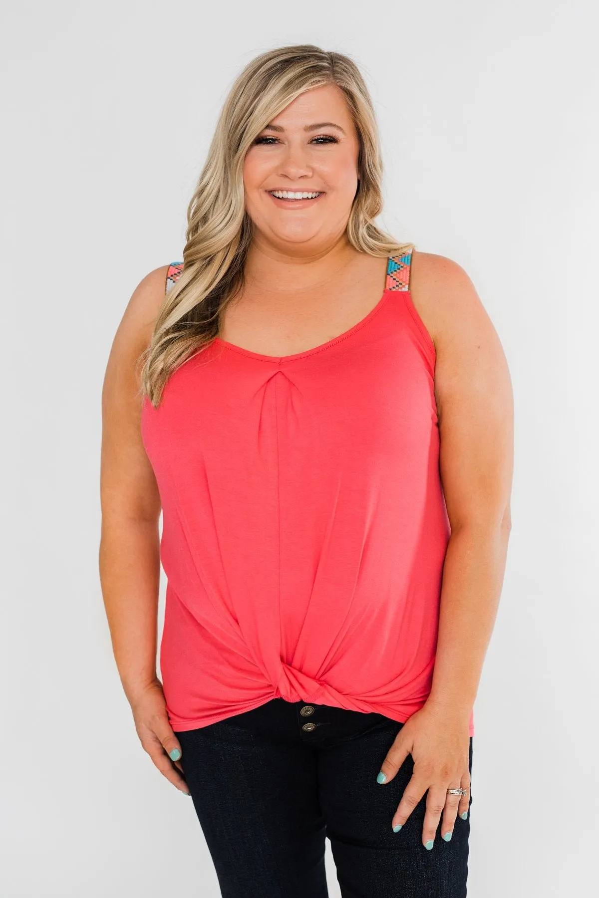 Somewhere Waiting for Me Twist Tank Top- Punch Pink