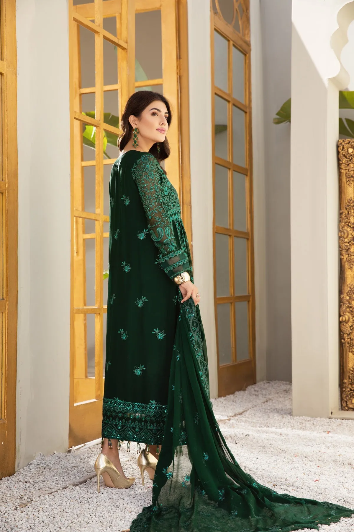 Sparkle Green Embroidered Pakistani Salwar Kameez with Dupatta