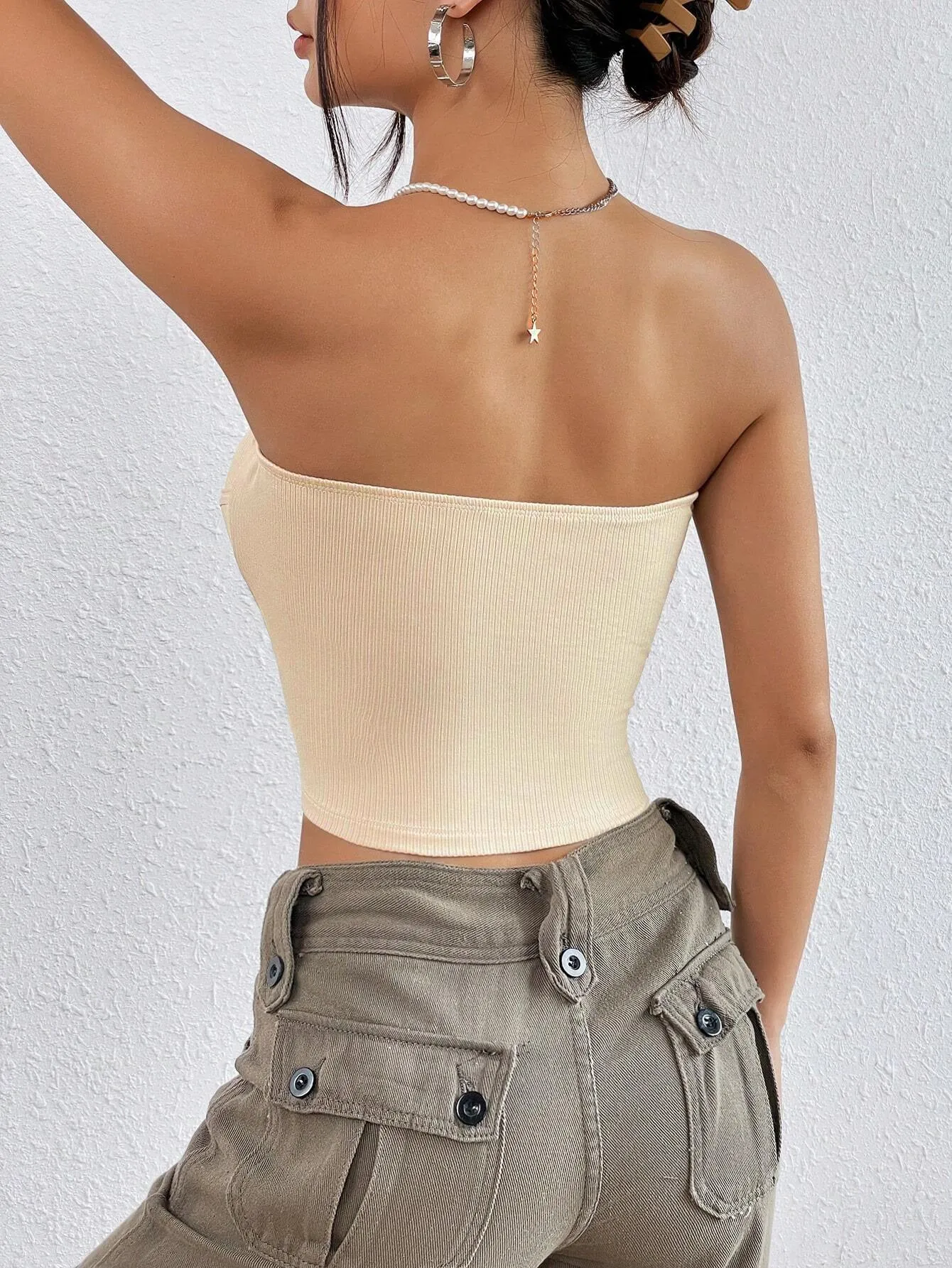 Spring and Summer Hot Girl Sexy Knitted Slim-Fitting Strapless Tops, Sleeveless Tops C-240731-L1