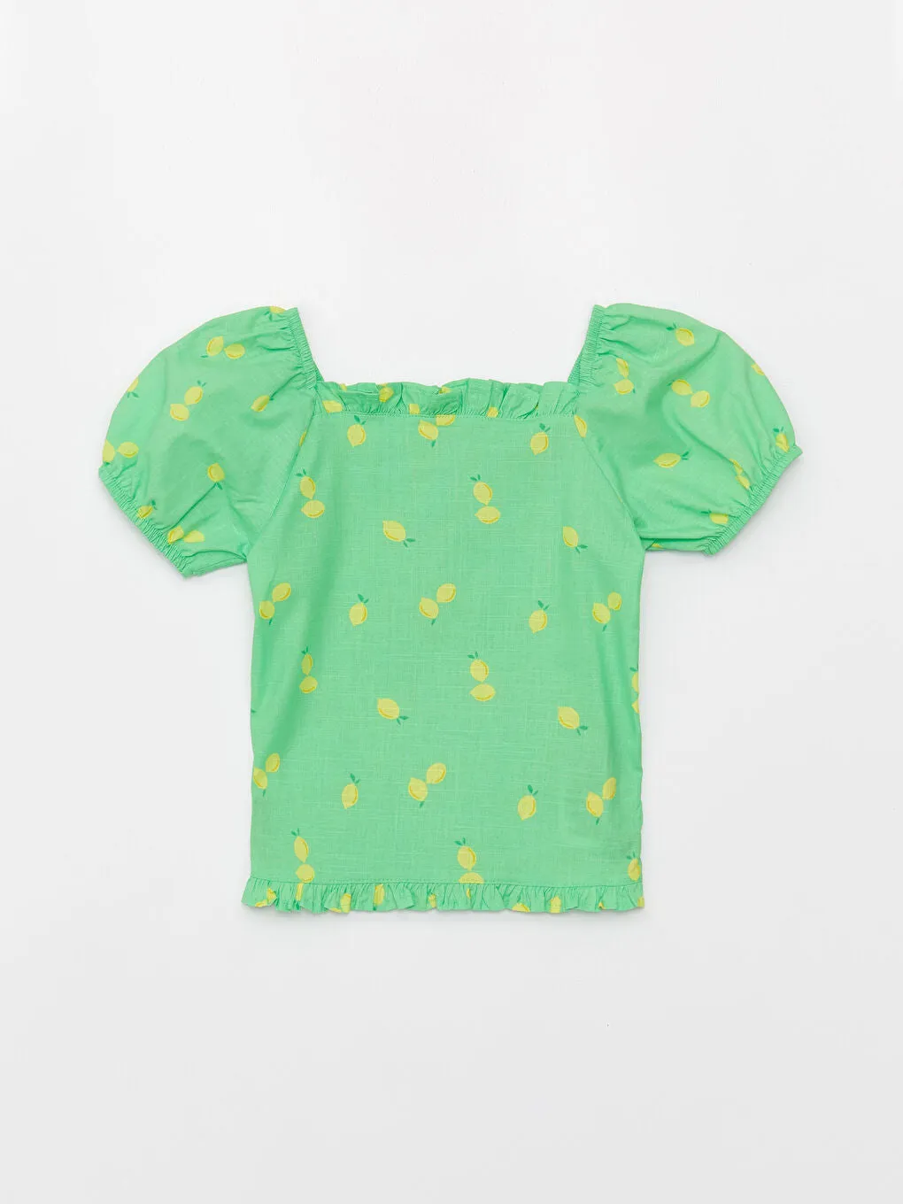 Square Collar Patterned Short Sleeve Girls Blouse
