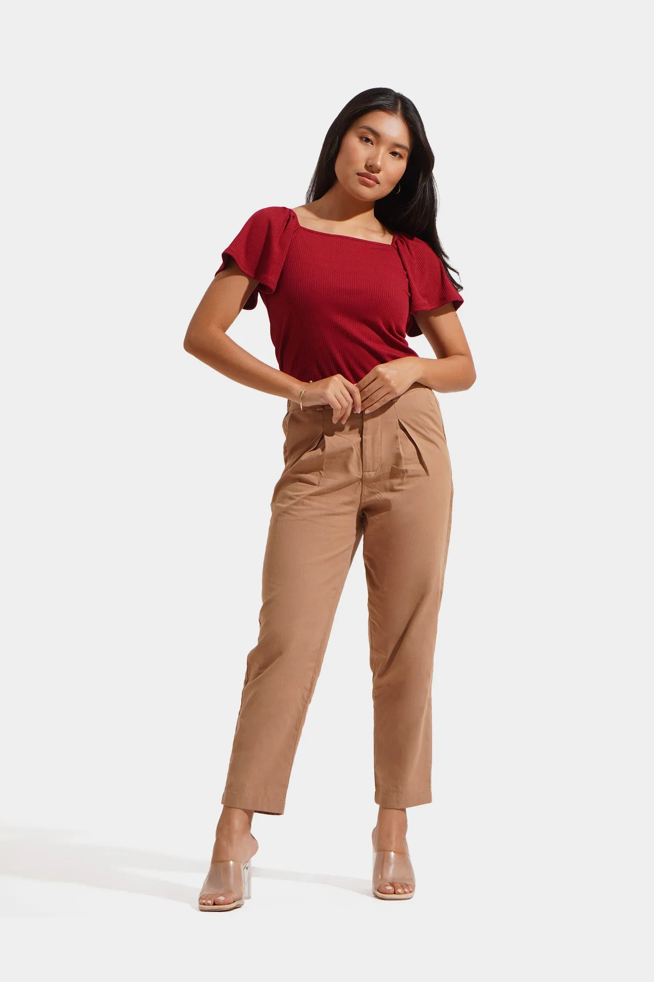 Square Neck Flounce Sleeve Tee