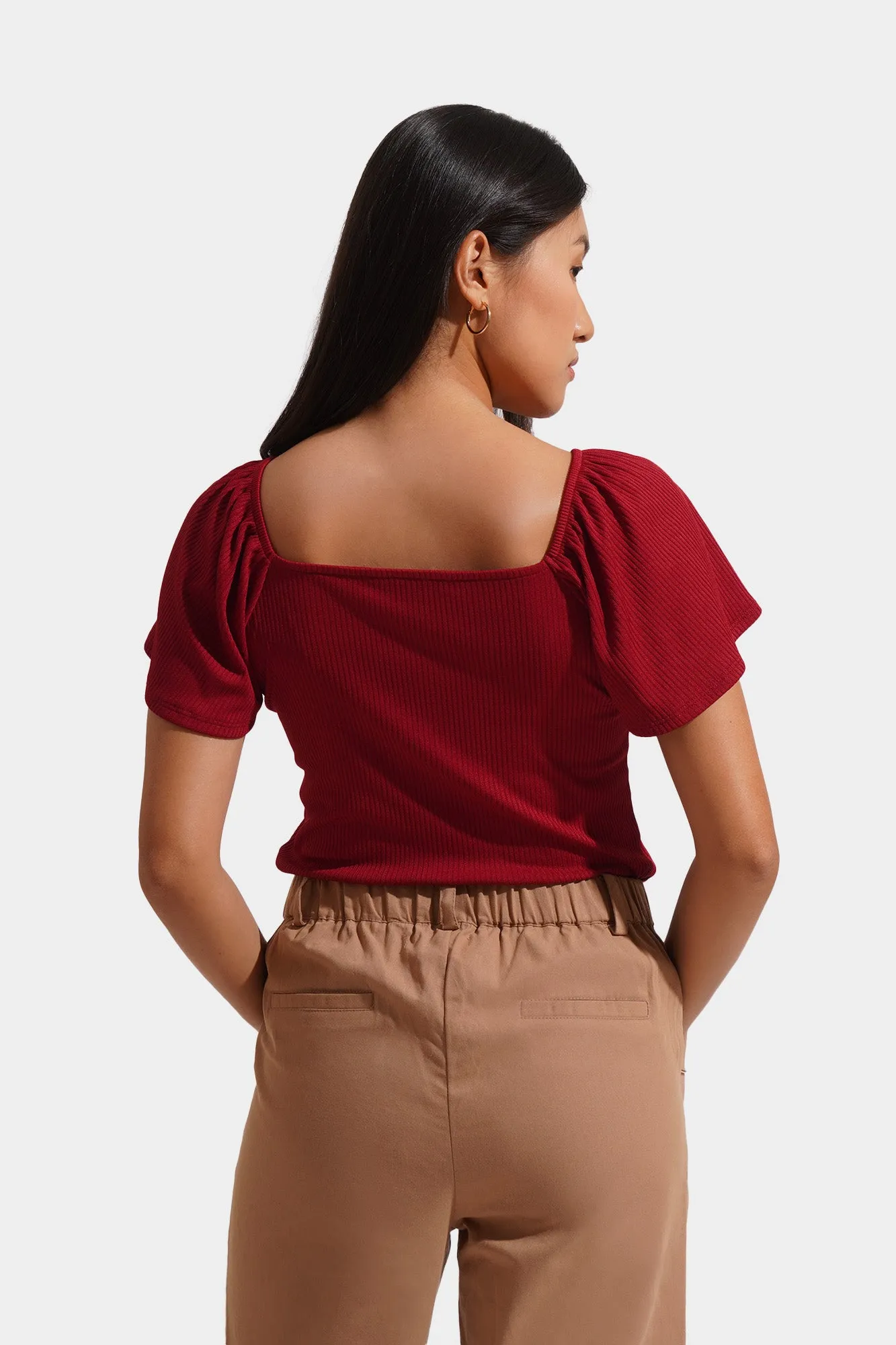 Square Neck Flounce Sleeve Tee