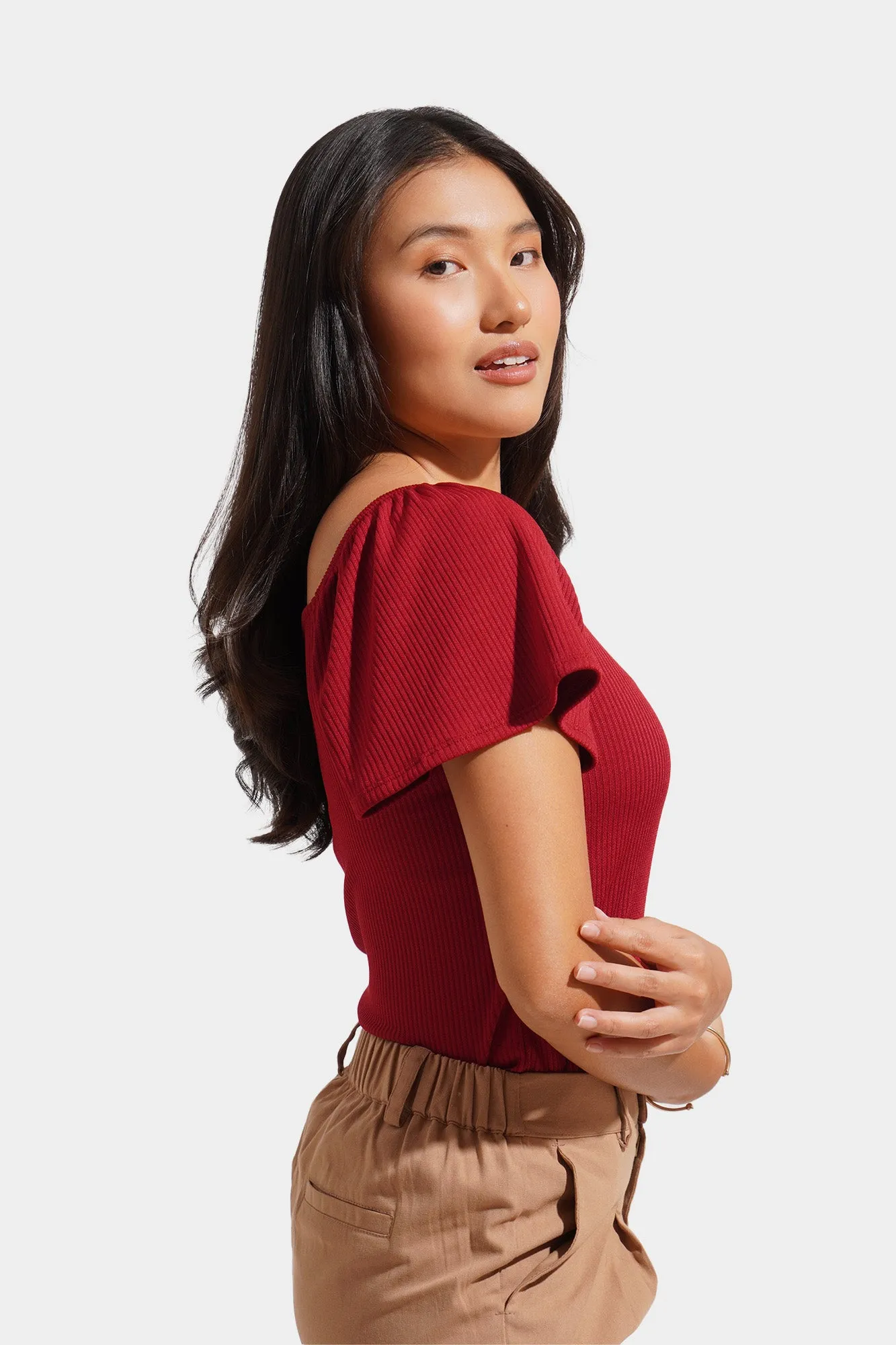 Square Neck Flounce Sleeve Tee