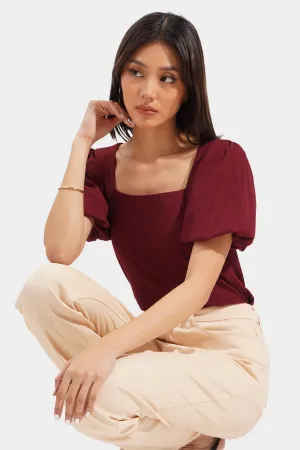 Square Neck Puff Sleeves Tee