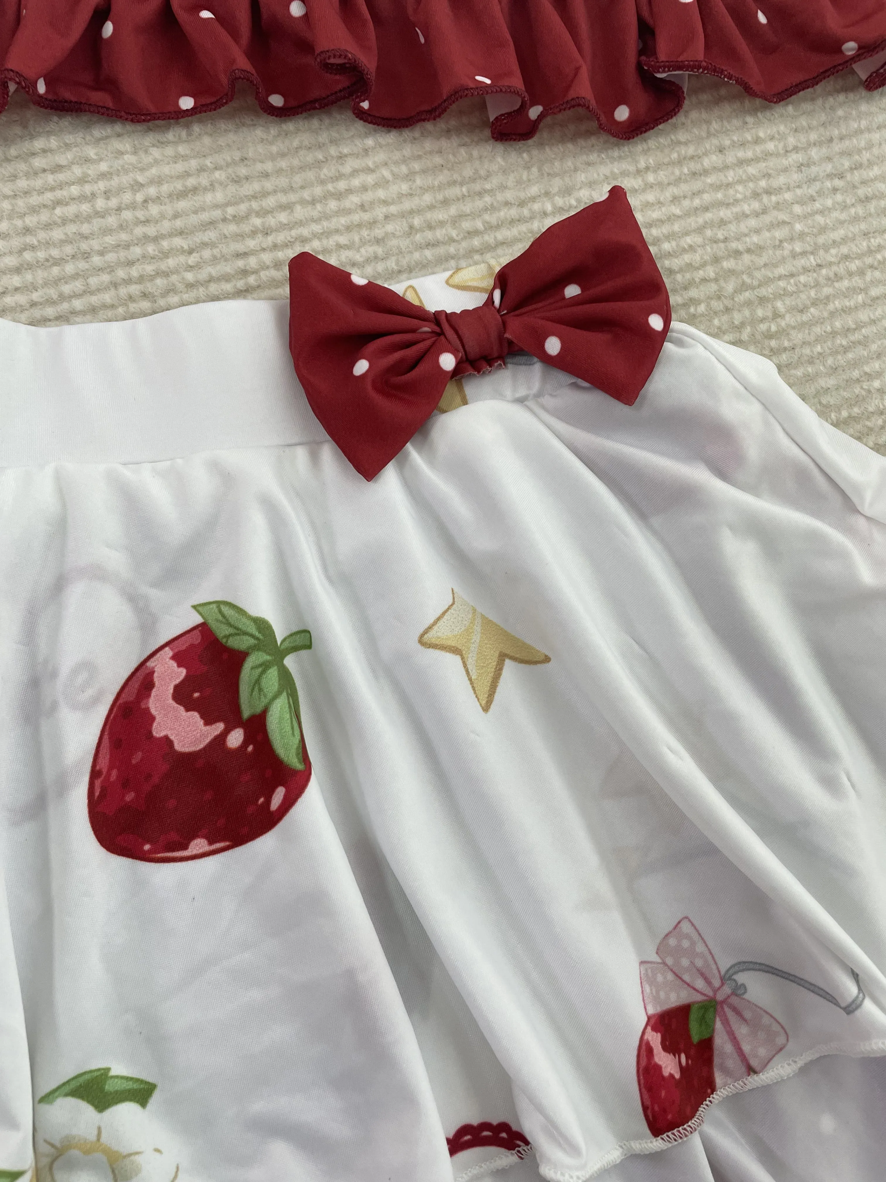 Strawberry Ruffle Two-Piece Loungewear Set with Built-in Shorts – Cute Summer Home Outfit