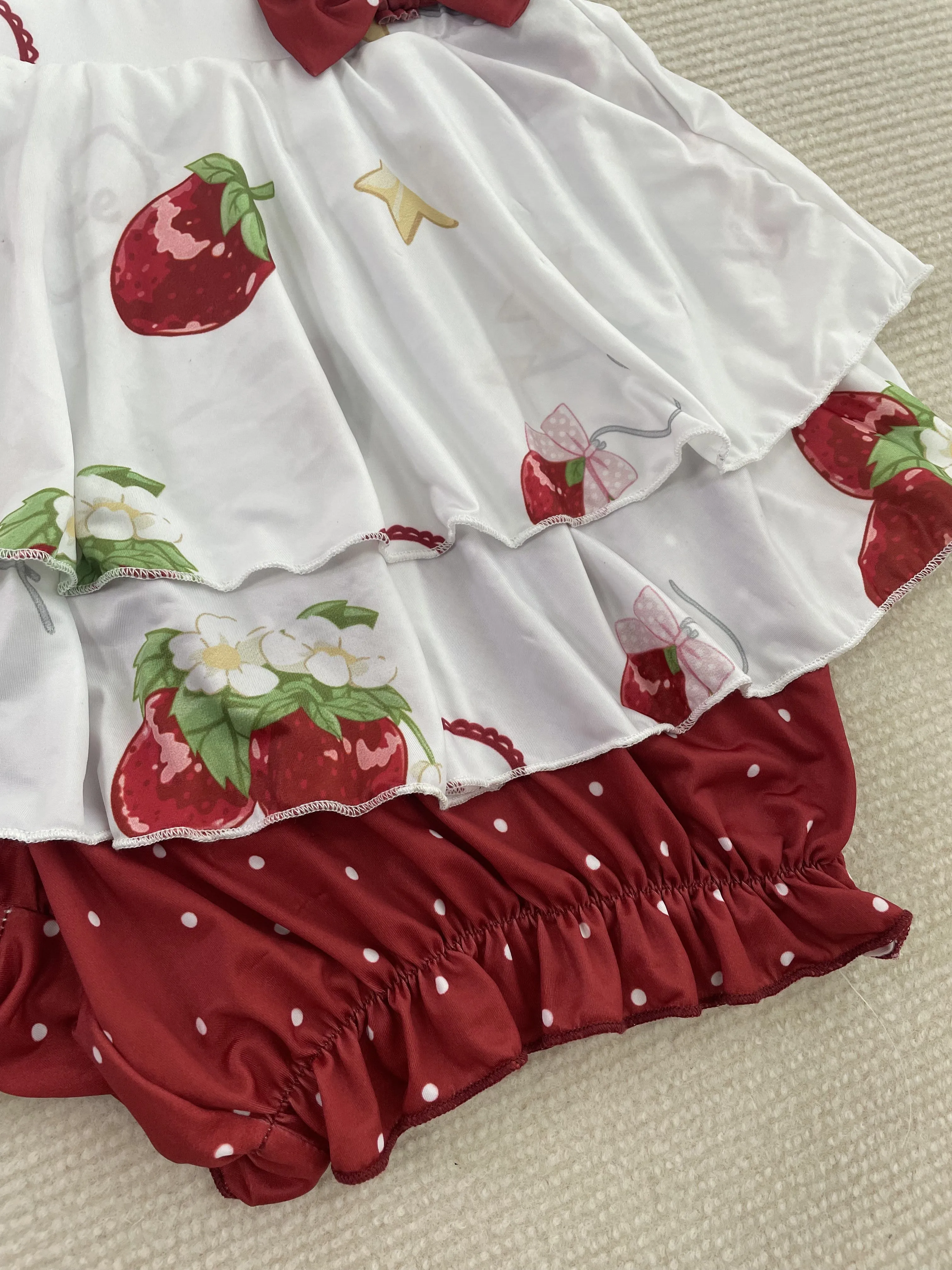 Strawberry Ruffle Two-Piece Loungewear Set with Built-in Shorts – Cute Summer Home Outfit