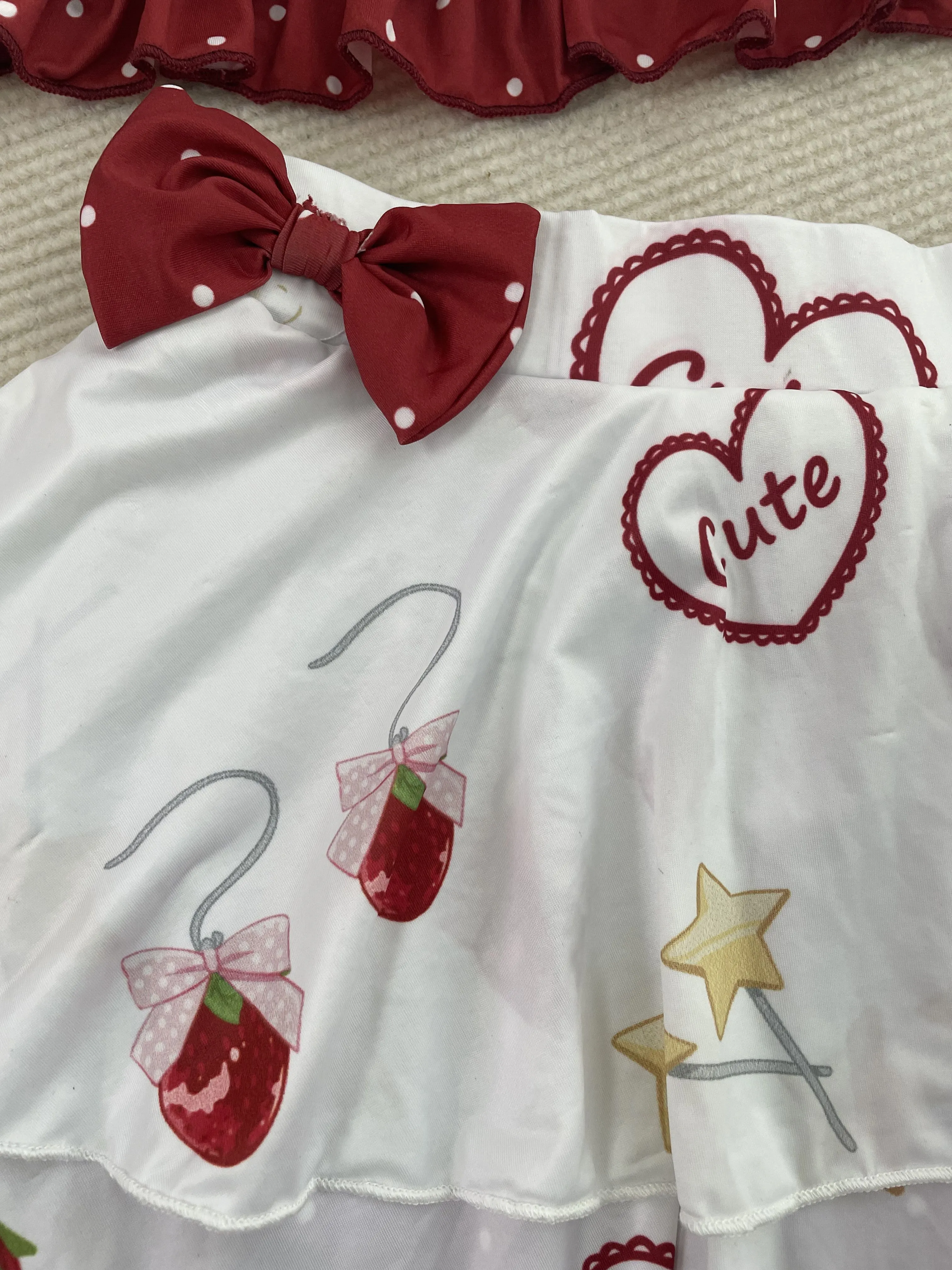 Strawberry Ruffle Two-Piece Loungewear Set with Built-in Shorts – Cute Summer Home Outfit
