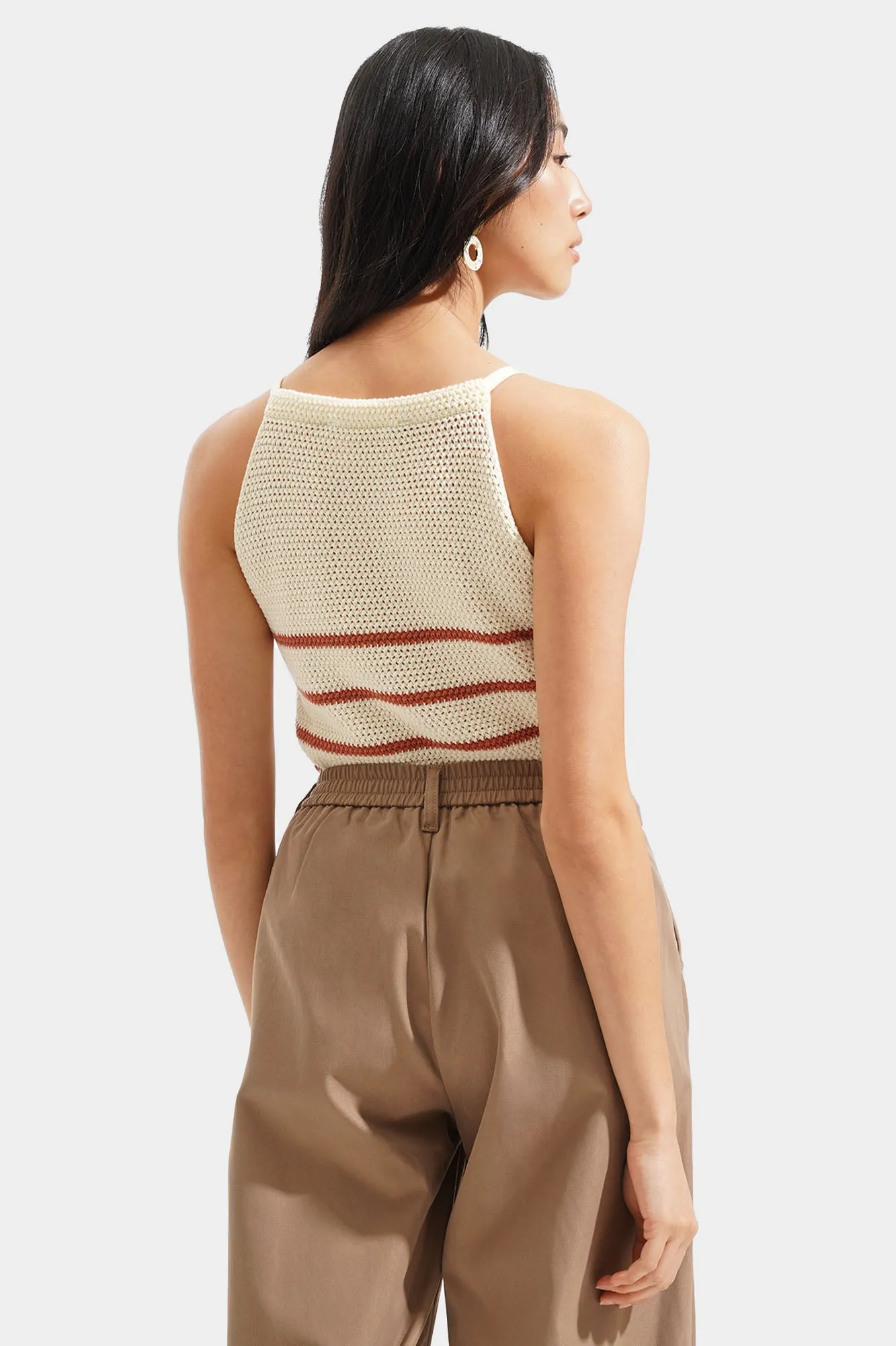 Striped Crochet Halter Tee