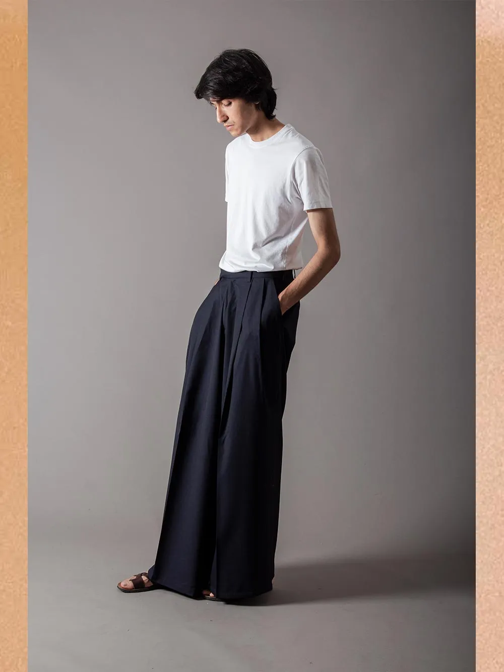 SUKETDHIR   I   SD Palazzo Pant | Cool Wool | Navy
