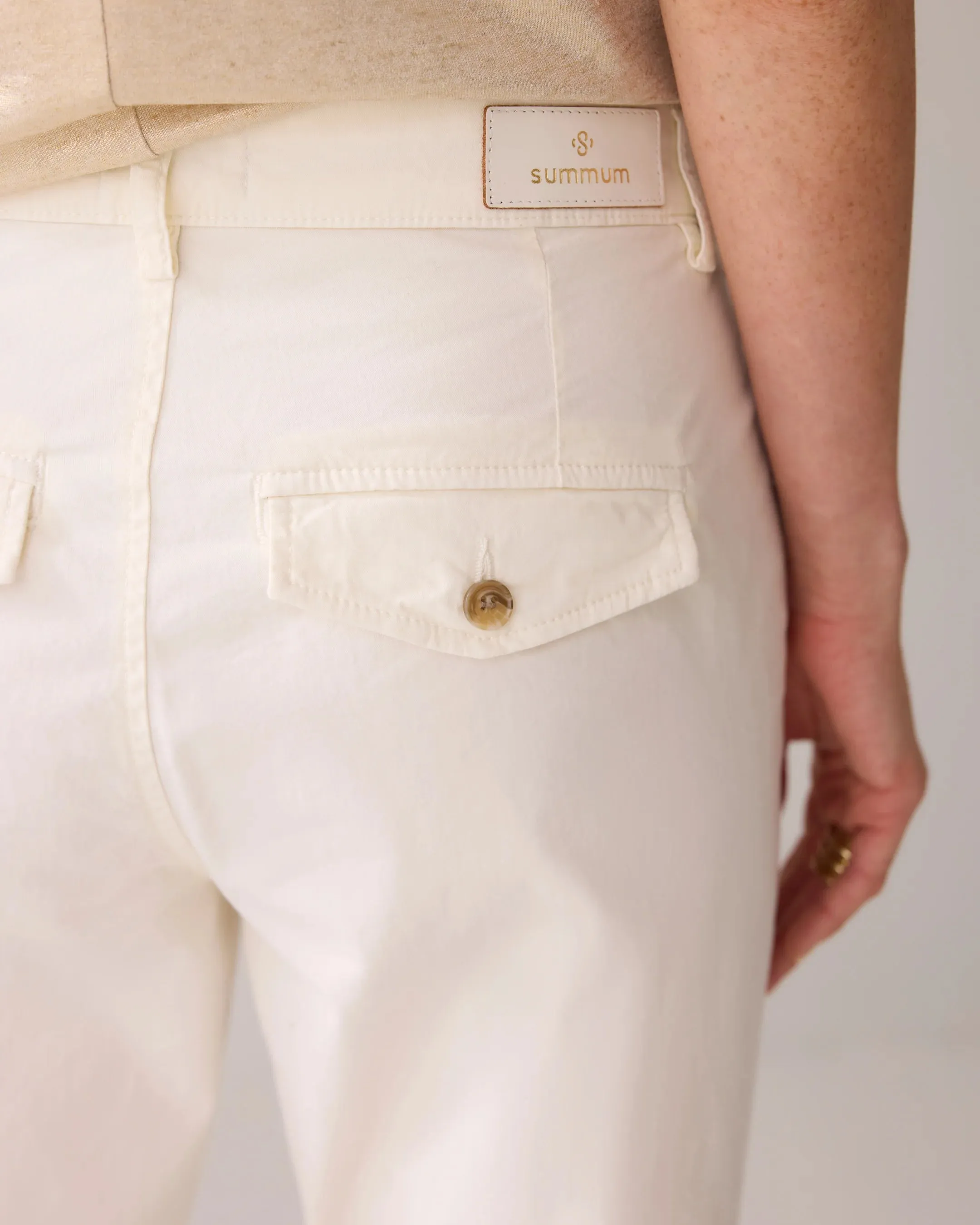 Summum Off White Soft Slim-Fit Chino Trousers