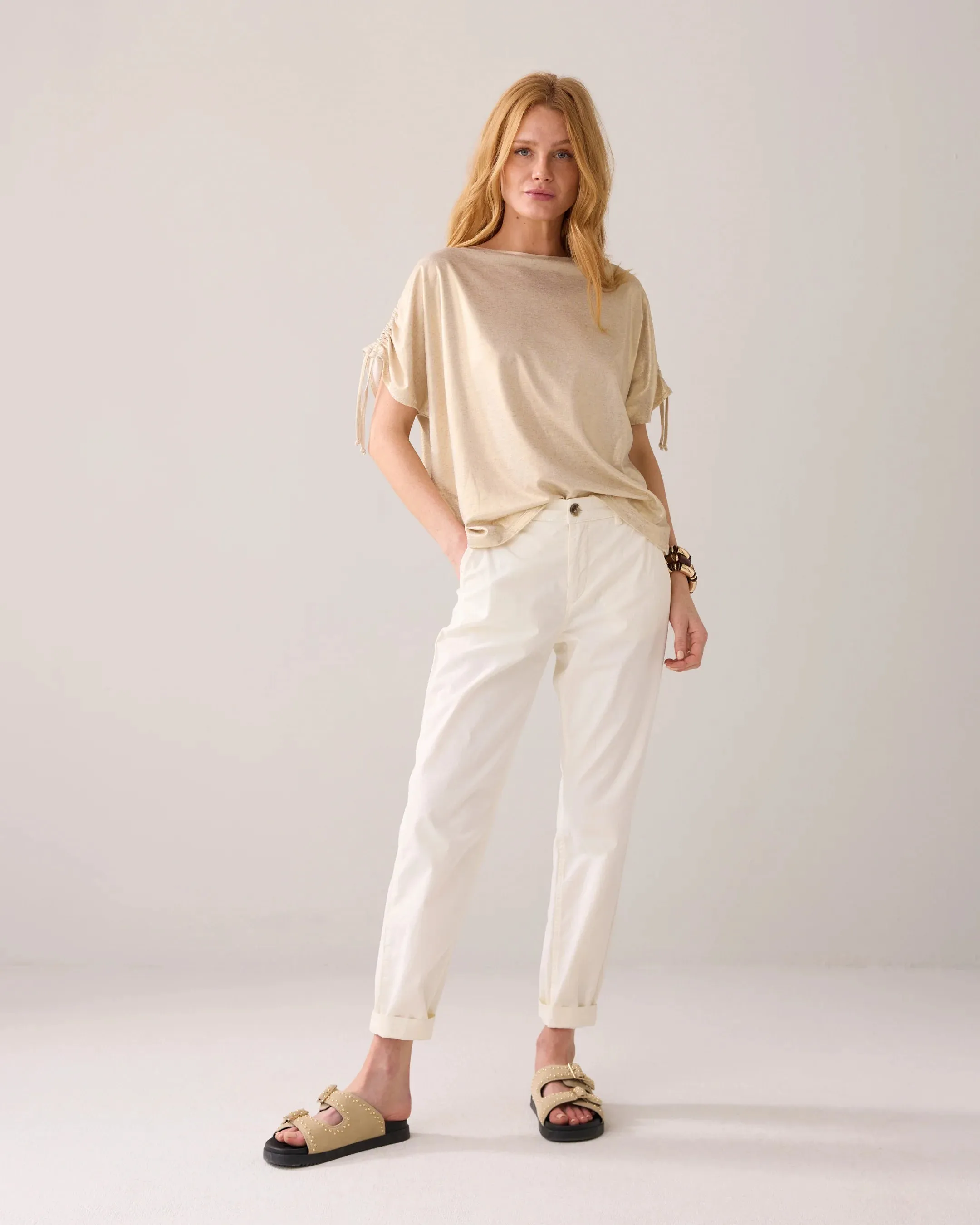 Summum Off White Soft Slim-Fit Chino Trousers