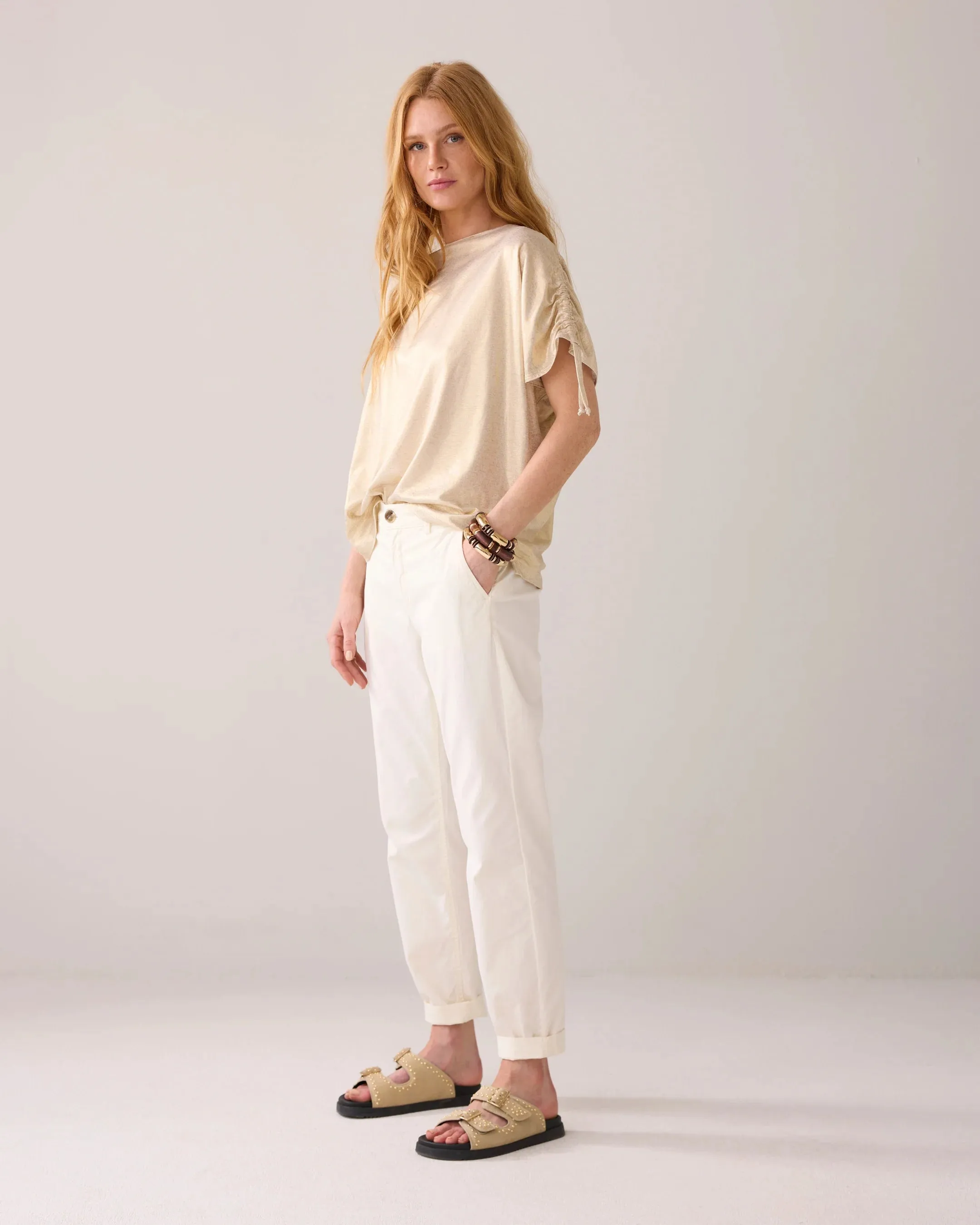 Summum Off White Soft Slim-Fit Chino Trousers