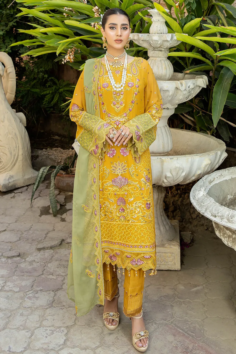 Sunflower Yellow Embroidered Pakistani Salwar Kameez Dupatta Salwar Suit